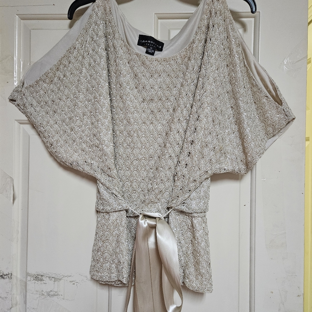 Shimmering Knit Top with Satin Belt